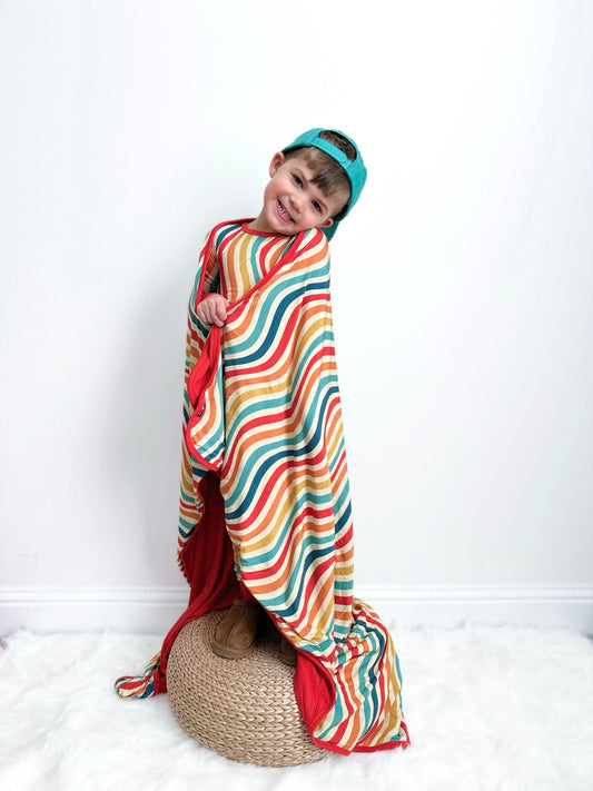 3-Layer Oversized Cozy Blanket - Groovy Wave - Natural CuteNest
