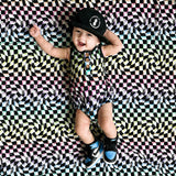 3-Layer Oversized Cozy Blanket - Neon Dizzy Check - Natural CuteNest