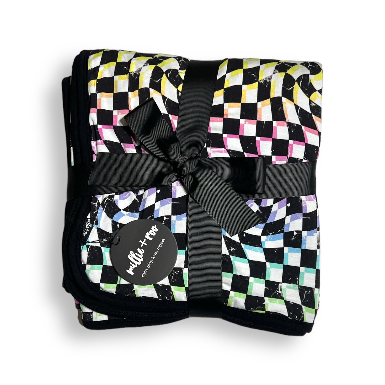 3-Layer Oversized Cozy Blanket - Neon Dizzy Check - Natural CuteNest