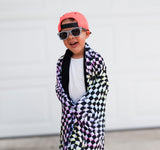 3-Layer Oversized Cozy Blanket - Neon Dizzy Check - Natural CuteNest