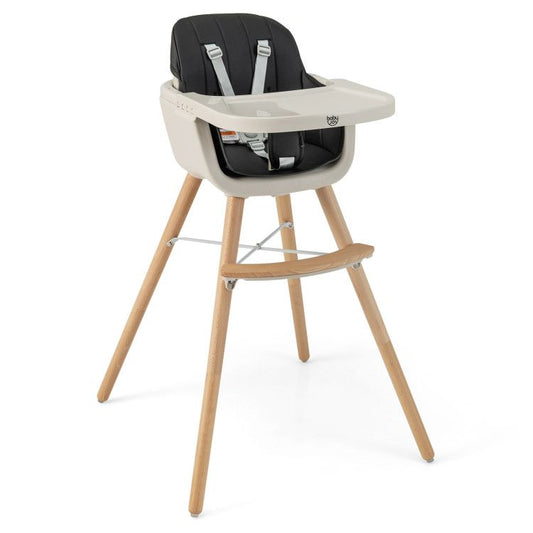 3-in-1 Convertible Wooden High Chair with Cushion - Natural CuteNest