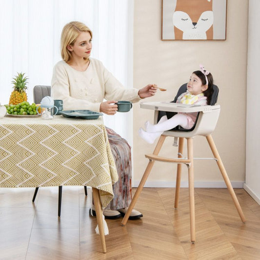 3-in-1 Convertible Wooden High Chair with Cushion - Natural CuteNest