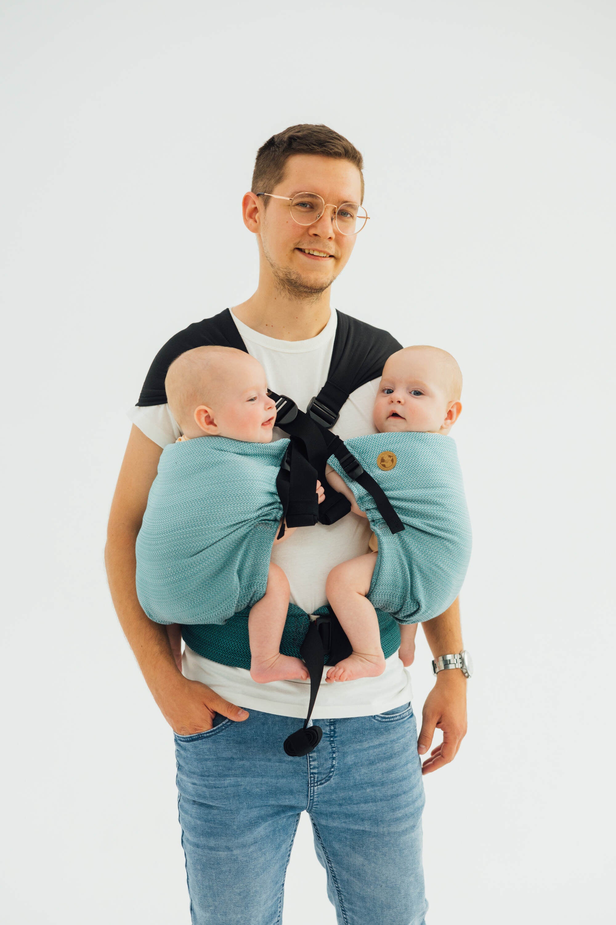 LennyTwin Adjustable Twin Carrier – Standard Size, Little Herringbone Ombre Green