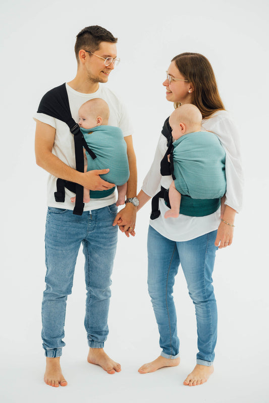 LennyTwin Adjustable Twin Carrier – Standard Size, Little Herringbone Ombre Green