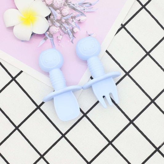 Baby Bear Pattern Complementary Food Training Lovely Silicone Spoon Fork Sets - Natural CuteNest