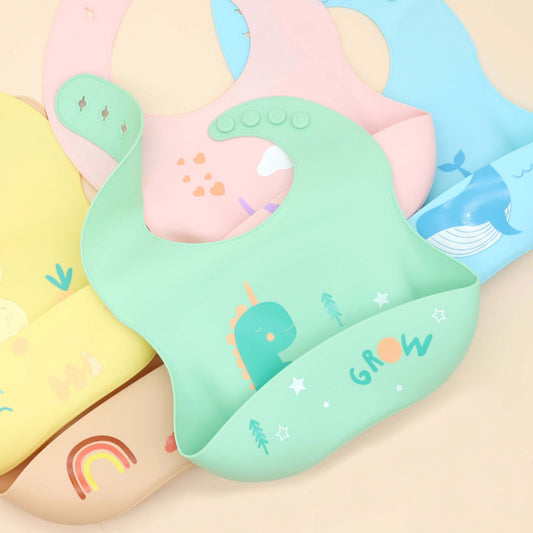 Baby Cartoon Animal Print Food Grade Multi-Adjustable Silicone Bibs - Natural CuteNest