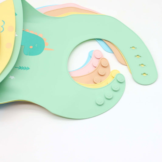 Baby Cartoon Animal Print Food Grade Multi-Adjustable Silicone Bibs - Natural CuteNest