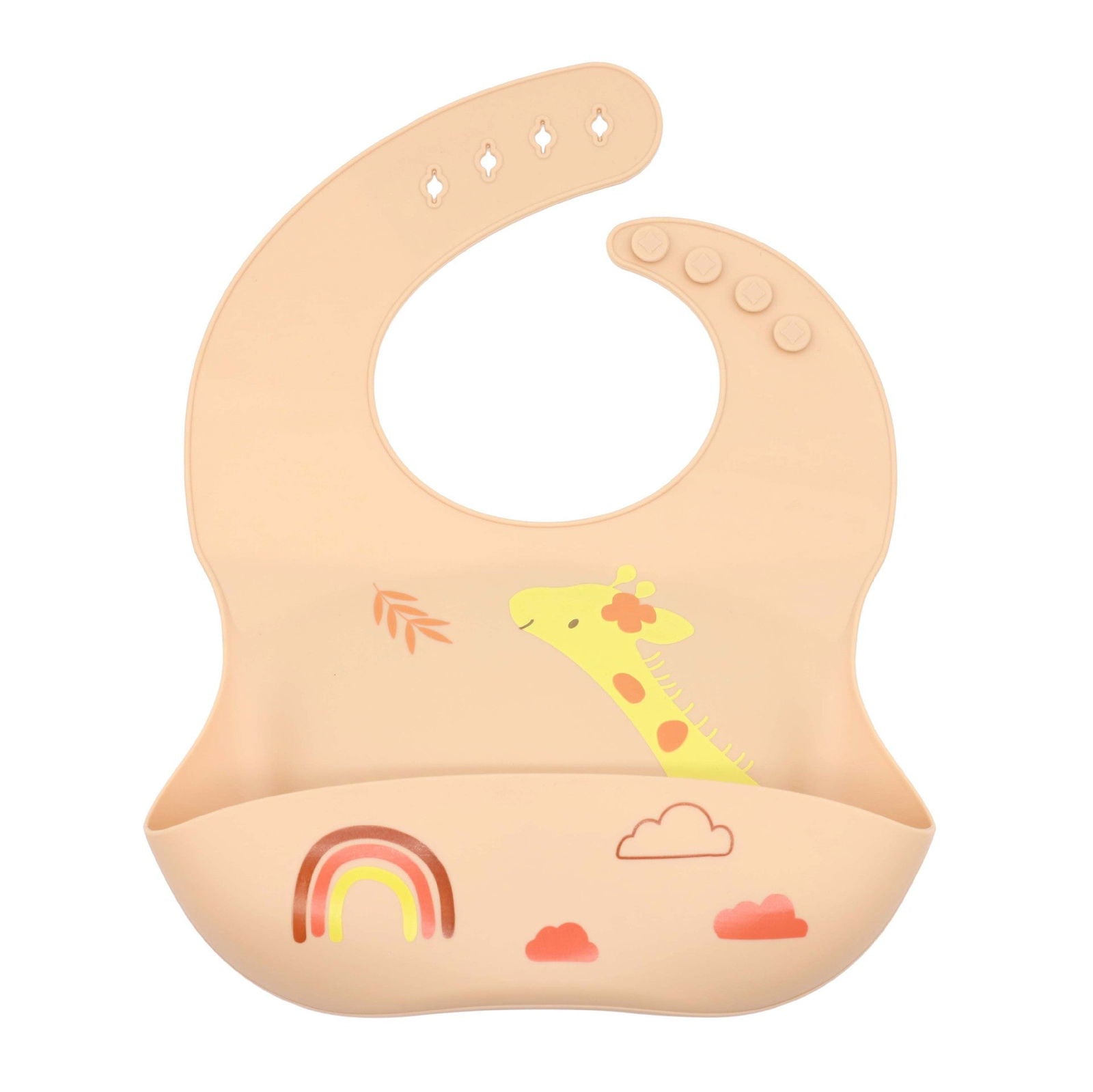 Baby Cartoon Animal Print Food Grade Multi-Adjustable Silicone Bibs - Natural CuteNest