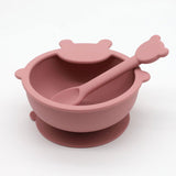 Baby Cartoon Bear Shape Complementary Food Training Silicone Bowl With Spoon Sets - Natural CuteNest