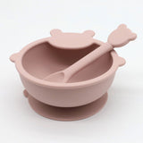Baby Cartoon Bear Shape Complementary Food Training Silicone Bowl With Spoon Sets - Natural CuteNest