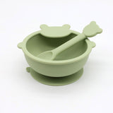 Baby Cartoon Bear Shape Complementary Food Training Silicone Bowl With Spoon Sets - Natural CuteNest