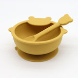 Baby Cartoon Bear Shape Complementary Food Training Silicone Bowl With Spoon Sets - Natural CuteNest