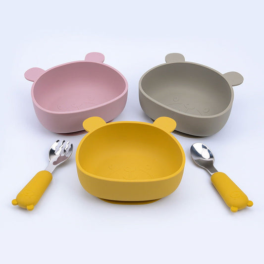 Baby Cartoon Panda Shape Complementary Food Training Silicone Bowl - Natural CuteNest