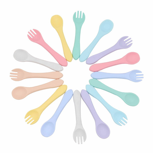 Baby Food Grade Complementary Food Training Silicone Spoon Fork Sets - Natural CuteNest