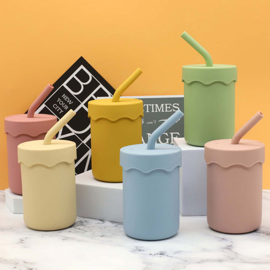Baby Food Grade Silicone Straw Water Cup Training Leakproof Drop Resistant Drinking Cups - Natural CuteNest