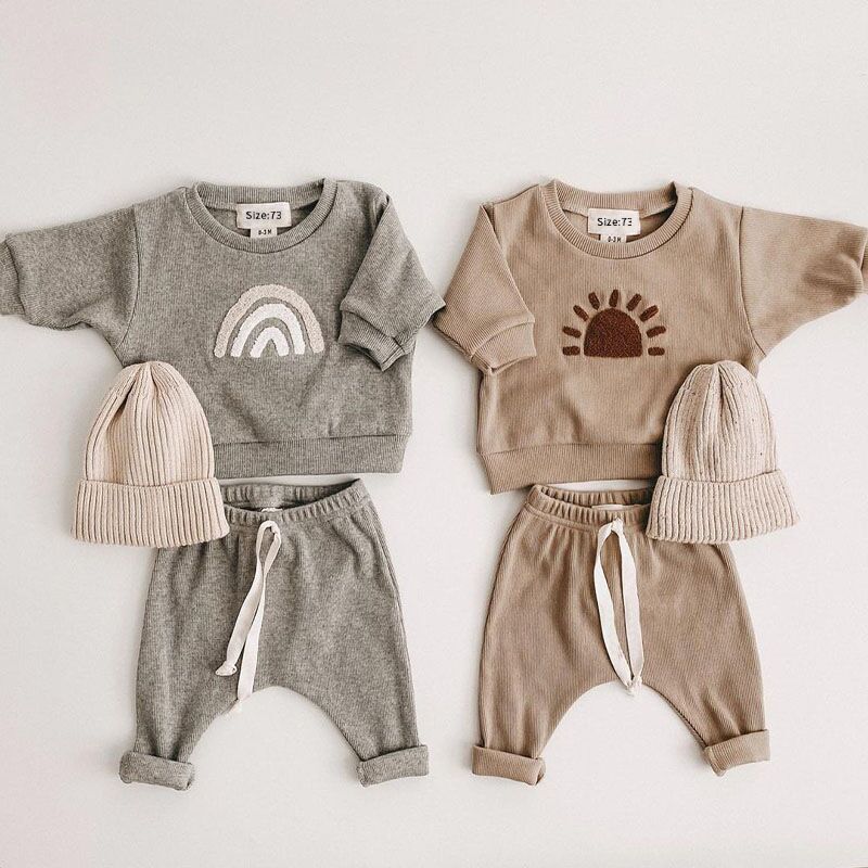 Baby Rainbow Sun Pattern Hoodies Combo Pants Sets - Natural CuteNest