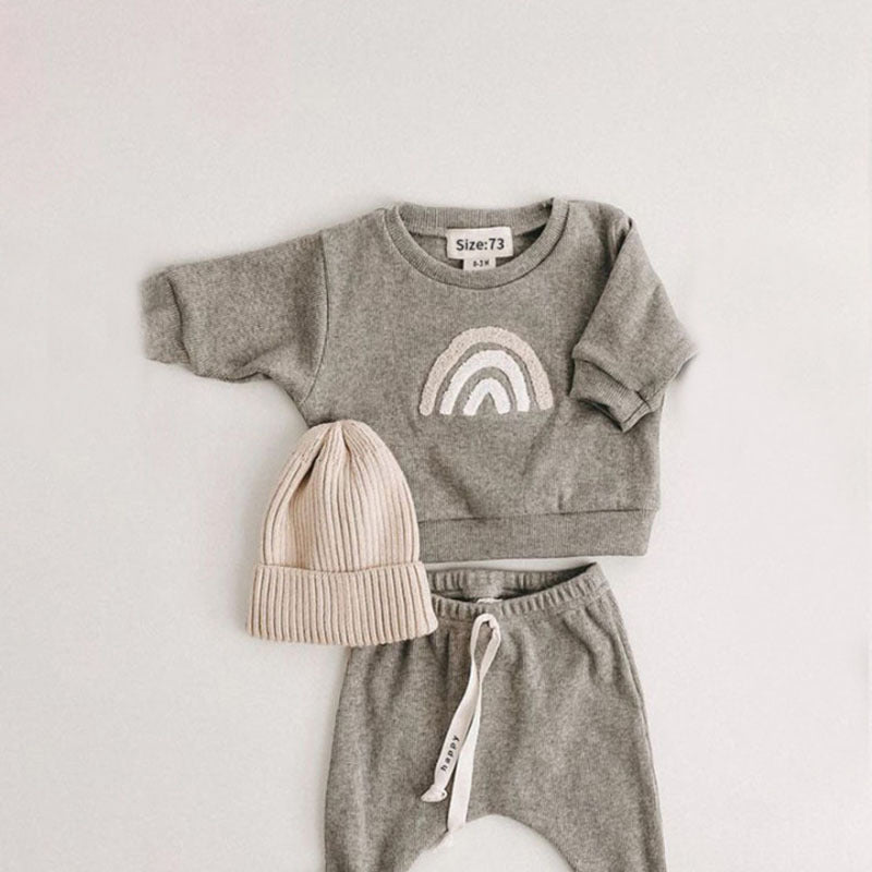 Baby Rainbow Sun Pattern Hoodies Combo Pants Sets - Natural CuteNest