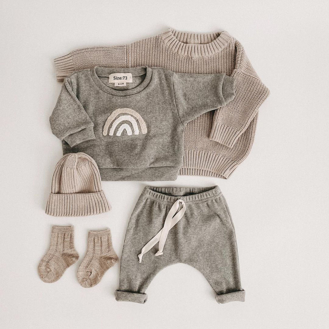 Baby Rainbow Sun Pattern Hoodies Combo Pants Sets - Natural CuteNest