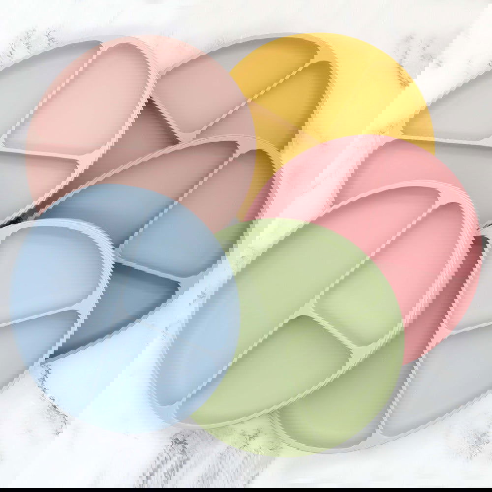Baby Silicone Round Sucker Compartment Dinner Plate With Spoon Fork Sets - Natural CuteNest