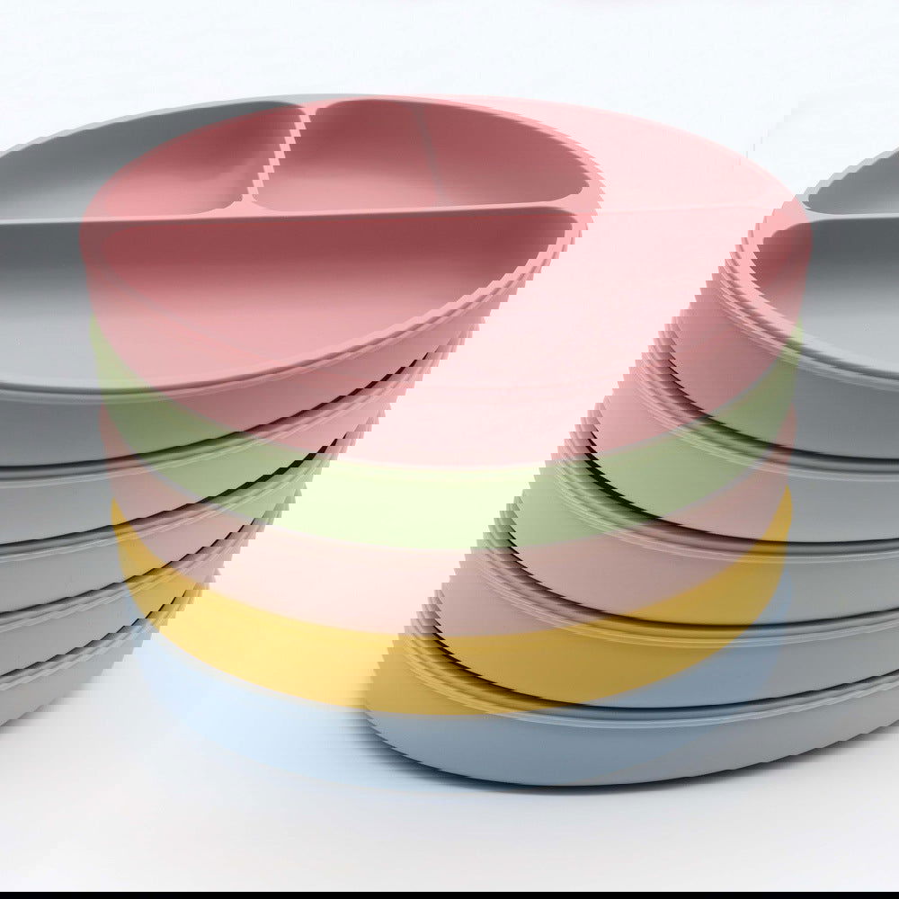 Baby Silicone Round Sucker Compartment Dinner Plate With Spoon Fork Sets - Natural CuteNest