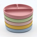 Baby Silicone Round Sucker Compartment Dinner Plate With Spoon Fork Sets - Natural CuteNest