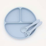 Baby Silicone Round Sucker Compartment Dinner Plate With Spoon Fork Sets - Natural CuteNest