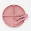 Baby Silicone Round Sucker Compartment Dinner Plate With Spoon Fork Sets - Natural CuteNest