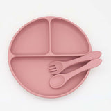 Baby Silicone Round Sucker Compartment Dinner Plate With Spoon Fork Sets - Natural CuteNest