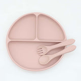 Baby Silicone Round Sucker Compartment Dinner Plate With Spoon Fork Sets - Natural CuteNest