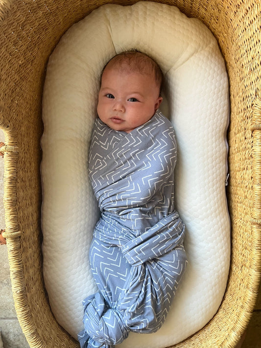 Bamboo Blanket in Blue Mud Cloth - Natural CuteNest