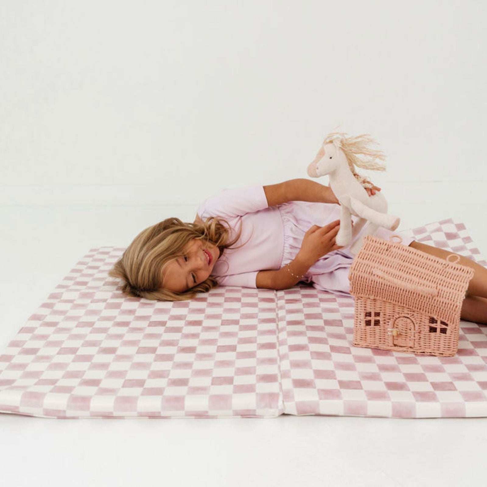 Checker Gumdrop Vegan Leather Mat - Natural CuteNest