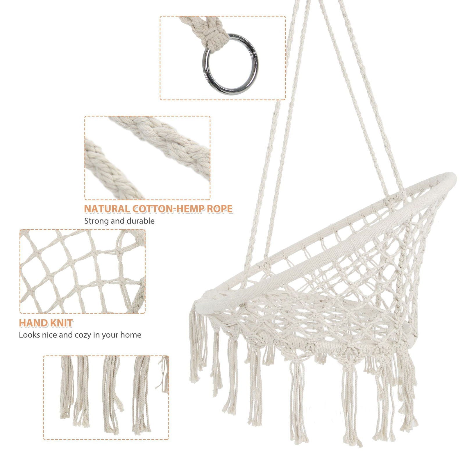 Cotton Rope Hammock Swing Chair - Natural CuteNest