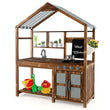 Kid's Mud Kitchen Outdoor Solid Wood Mud Kitchen with Canopy - Natural CuteNest