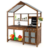 Kid's Mud Kitchen Outdoor Solid Wood Mud Kitchen with Canopy - Natural CuteNest