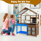 Kid's Mud Kitchen Outdoor Solid Wood Mud Kitchen with Canopy - Natural CuteNest