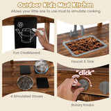 Kid's Mud Kitchen Outdoor Solid Wood Mud Kitchen with Canopy - Natural CuteNest