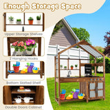 Kid's Mud Kitchen Outdoor Solid Wood Mud Kitchen with Canopy - Natural CuteNest