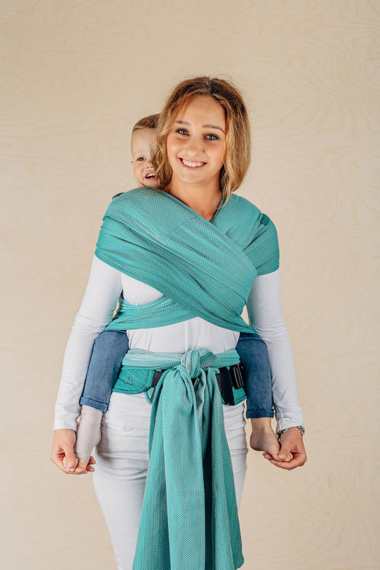 LennyHybrid Half Buckle Carrier, Preschool Size, herringbone weave 100% cotton - LITTLE HERRINGBONE OMBRE GREEN - Natural CuteNest