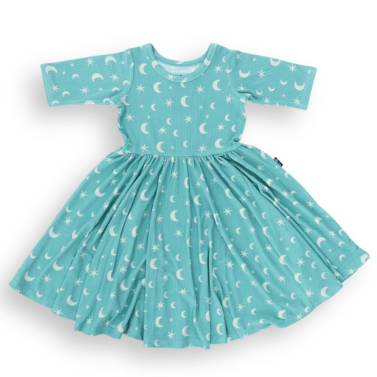 MID SLEEVE TWIRL- Moon + Stars Ribbed - Natural CuteNest