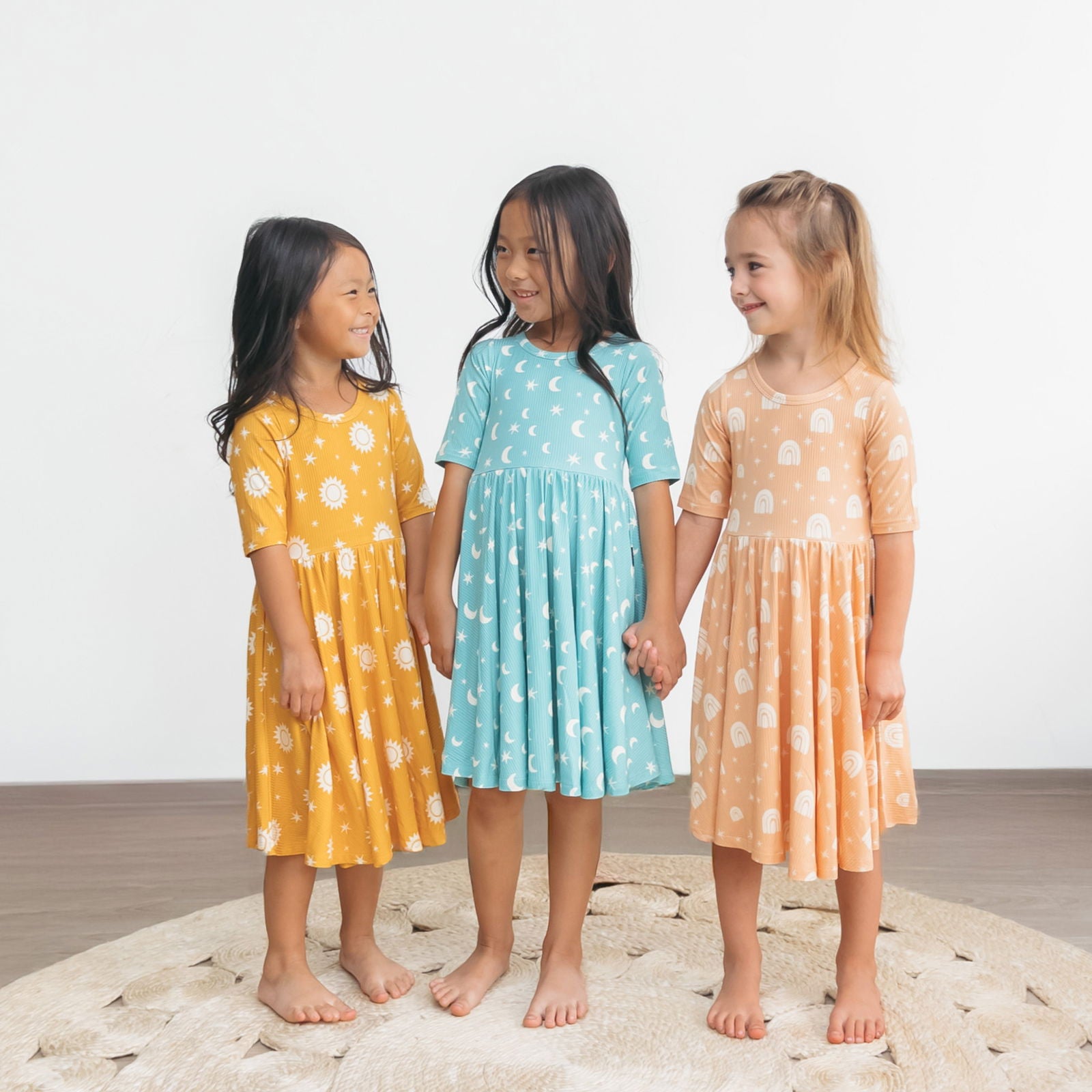 MID SLEEVE TWIRL- Moon + Stars Ribbed - Natural CuteNest