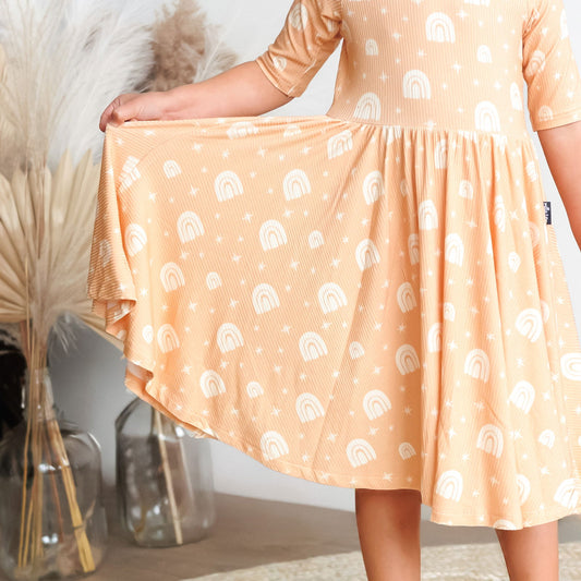 MID SLEEVE TWIRL- Rainbow Ribbed - Natural CuteNest