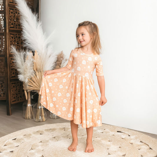 MID SLEEVE TWIRL- Rainbow Ribbed - Natural CuteNest