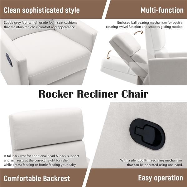 Modern Upholstered Seating Glider Swivel Recliner Chair - Natural CuteNest