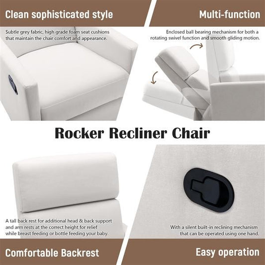 Modern Upholstered Seating Glider Swivel Recliner Chair - Natural CuteNest