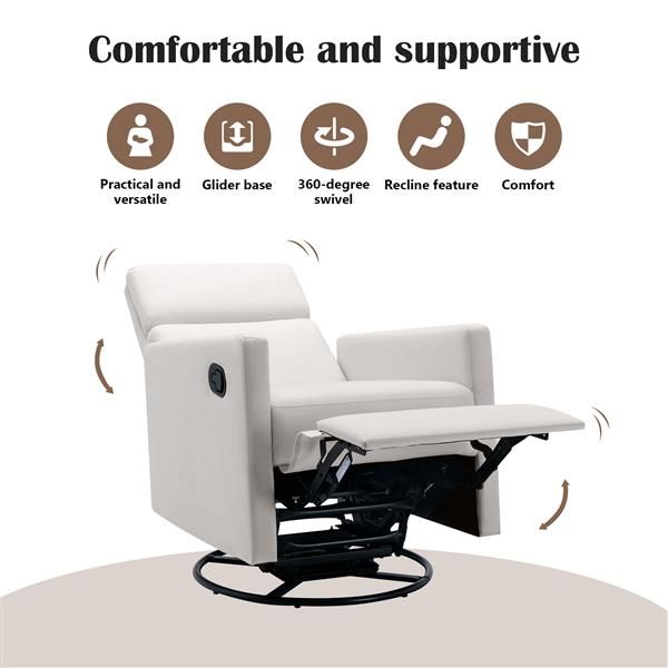Modern Upholstered Seating Glider Swivel Recliner Chair - Natural CuteNest