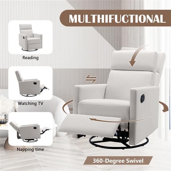 Modern Upholstered Seating Glider Swivel Recliner Chair - Natural CuteNest