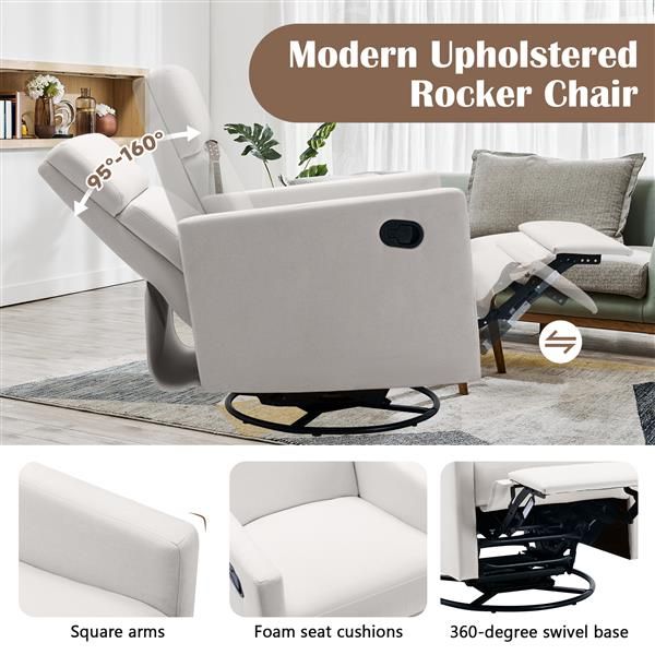 Modern Upholstered Seating Glider Swivel Recliner Chair - Natural CuteNest