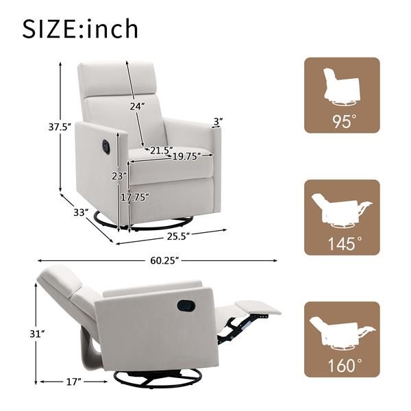 Modern Upholstered Seating Glider Swivel Recliner Chair - Natural CuteNest
