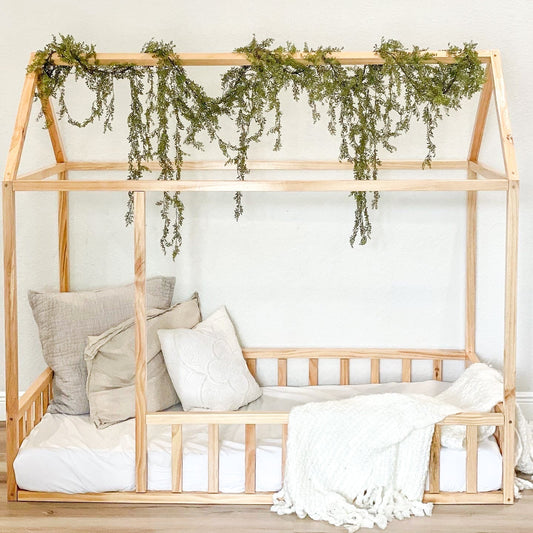 Montessori House Bed with Rails - Natural CuteNest