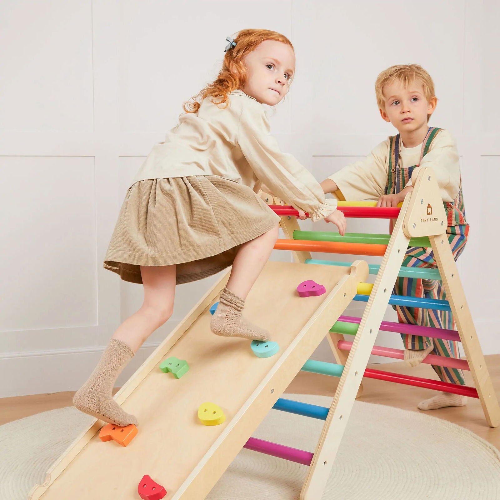 Tiny Land® 7-in-1 Rainbow Climbing Set - Natural CuteNest